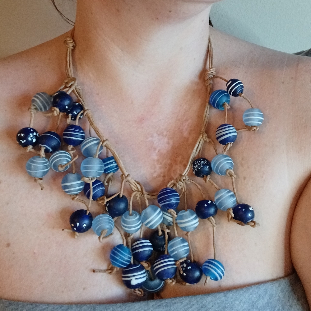 Amazing Blue Sea glass Fringe Necklace